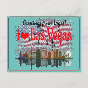 Groeten uit Las Vegas Skyline Amerikaanse vlag Feestdagenkaart