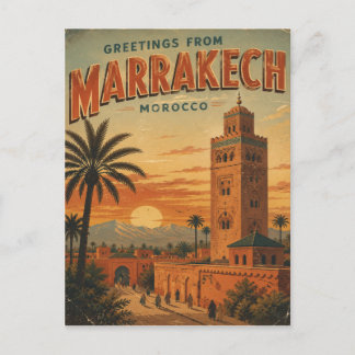 Groeten uit Marrakech, Marokko Vintage Reis Feestdagenkaart
