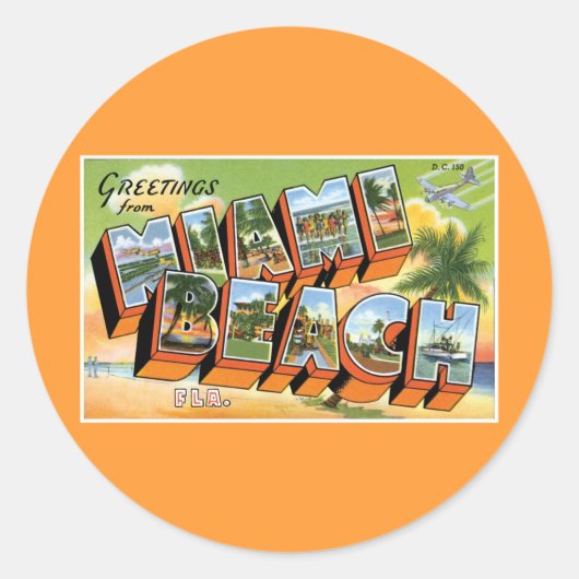 Groeten uit Miami Beach, Florida! Ronde Sticker (Voorkant)