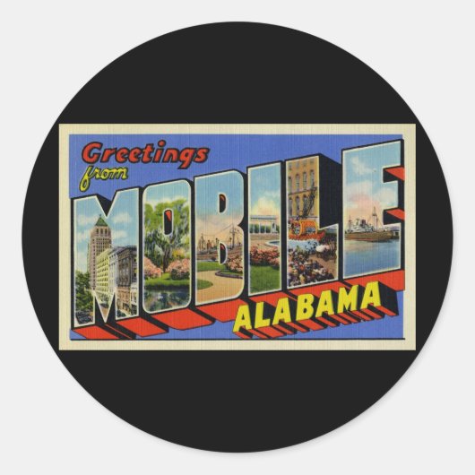 Groeten uit Mobile Alabama Ronde Sticker (Voorkant)