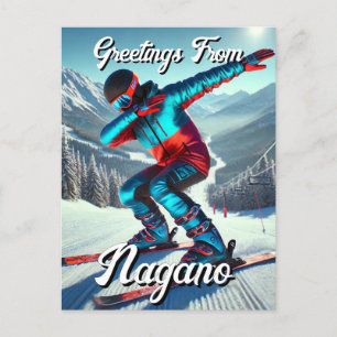 Groeten uit Nagano Japan Dabbing Skier Briefkaart