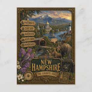 Groeten uit New Hampshire Vintage Retro Kunst Briefkaart