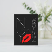 Groeten uit New York Red Lipstick Kiss Black Briefkaart (Staand voorkant)