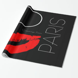 Groeten uit Paris Red Lipstick Kiss Love Cadeaupapier