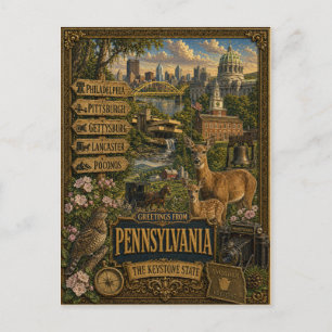 Groeten uit Pennsylvania Vintage Retro Kunst Briefkaart