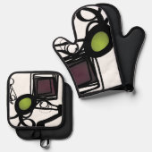 Groeten uit Philydion: Abstract Zwart & Wit Ovenwant & Pannenlap Set (Voorkant / Achterkant)