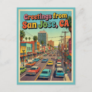 Groeten uit San Jose CA ansichtkaart, Retro jaren Briefkaart