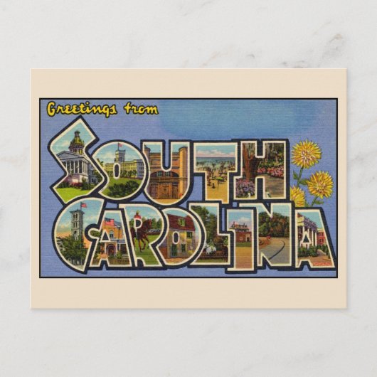 Groeten uit South Carolina Grote Brief Vintage Briefkaart (Voorkant)