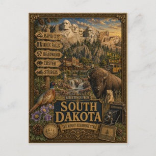 Groeten uit South Dakota Vintage Retro Kunst Briefkaart