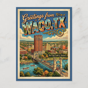 Groeten uit Waco Texas Vintage Stijl Ansichtkaart Briefkaart