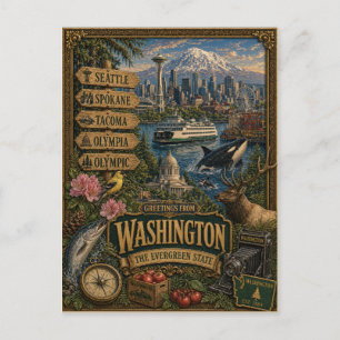 Groeten uit Washington Vintage Retro Kunst Briefkaart