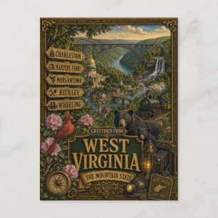 Groeten uit West Virginia Vintage Retro Kunst Briefkaart