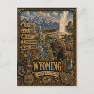 Groeten uit Wyoming   Vintage Retro Kunst Briefkaart