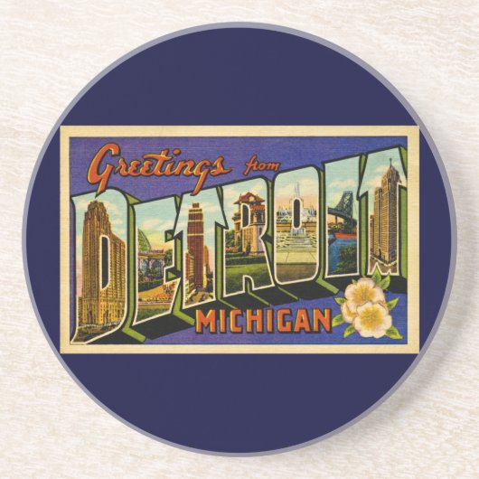 Groeten van Detroit Michigan Classic! Zandsteen Onderzetter (Voorkant)