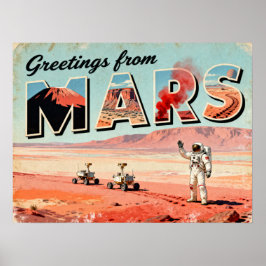 Groeten van het Mars Retro Sci-Fi Poster