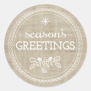 Groeten van het moderne seizoen Burlap Kerst stick Ronde Sticker