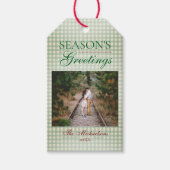 Groeten van het seizoen Gingham Christmas Cadeaulabel (Voorkant)