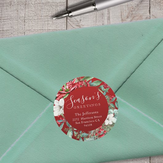 Groeten van het seizoen Rode Kerst Ronde Sticker