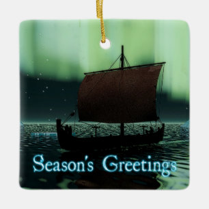Groeten van het seizoen - Viking Ship Keramisch Ornament