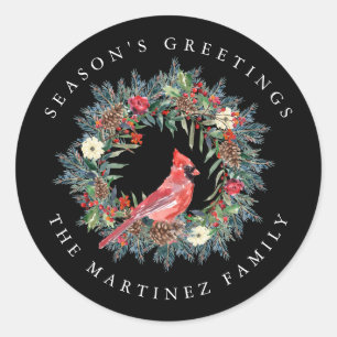 Groeten van Red Cardinal Pine Wreath Season Ronde Sticker