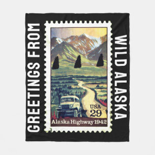 Groeten van Wild Alaska Vintage Postzegel Fleece Deken