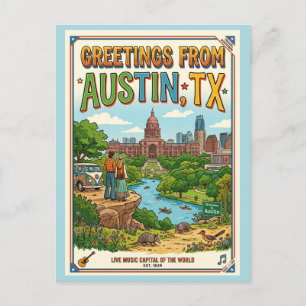 Groeten vanuit Austin TX Retro Kleurrijk Briefkaart