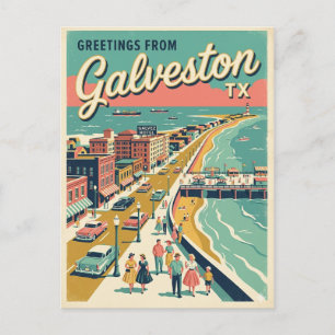 Groeten vanuit Galveston TX Vogelperspectief Retro Briefkaart