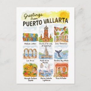 Groeten vanuit Puerto Vallarta Aquarel Reis Briefkaart