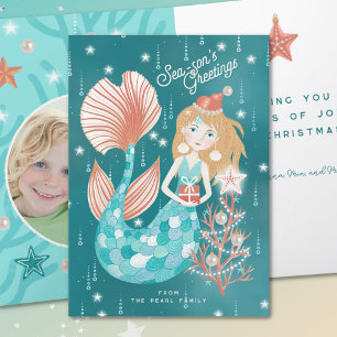 Groetjes Zeemeerminnenfamilie gevouwen Feestdagen Kaart