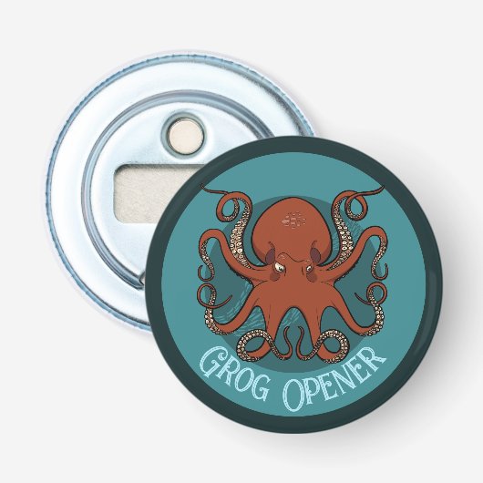 Grog Opener Angry Red Octopus Tentacles Cartoon (Voorkant)
