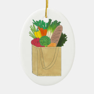 Grokershopping op de markt voor groenten en fruit keramisch ornament