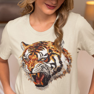 Grommende Tijger Portret Nep Pailletten look T-shirt