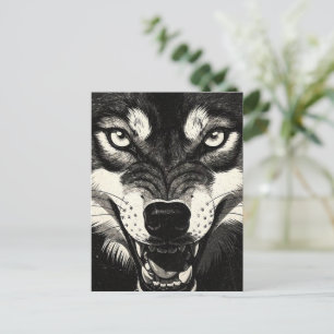 Grommende Wolf BW-graphics 50s-stijl Briefkaart