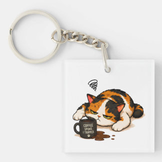 Grommige Calico Kat - Coffee sprak Sleutelhanger