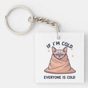 Grommige Sphynx Kat Koude Humor Cartoon Kunst Sleutelhanger
