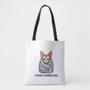 Grommige Sphynx Kat Koude Humor Cartooneske Kunst Draagtas