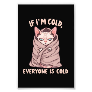 Grommige Sphynx Kat Koude Humor Illustratie Foto Afdruk