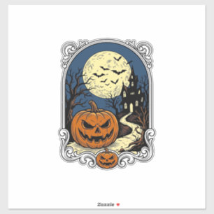 Gronddrukkerspompoen scène Vintage Halloween Vecto Sticker