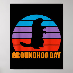 Grondduizendpootdag Grond Hog Marmot Silhouet Retr Poster