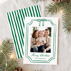 Gronde Kerst Foto met Fantasievolle Groene Strikli Feestdagenkaart