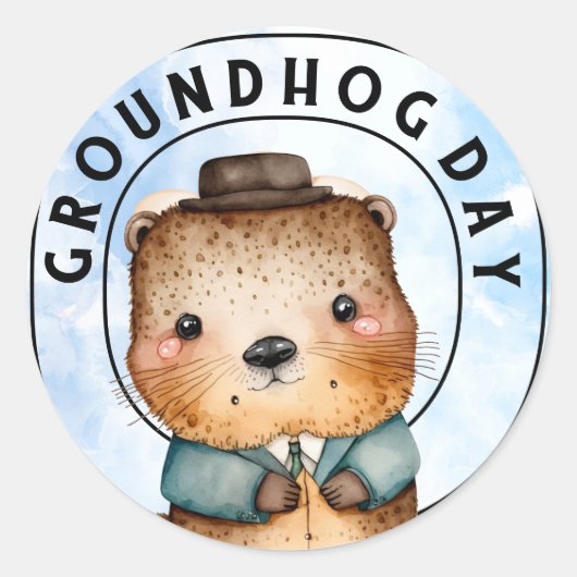 Grondhog Ronde Sticker (Voorkant)