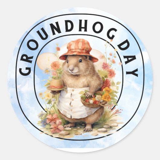 Grondhog Ronde Sticker (Voorkant)