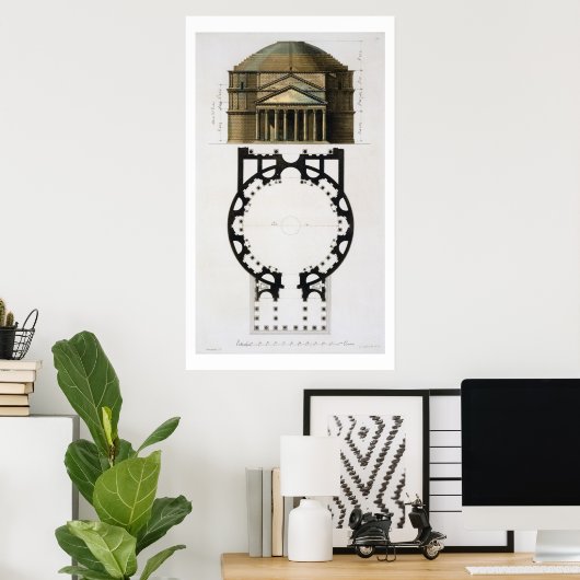 Grondplan en gevel van het Pantheon, Rome, van Poster (Thuiskantoor)