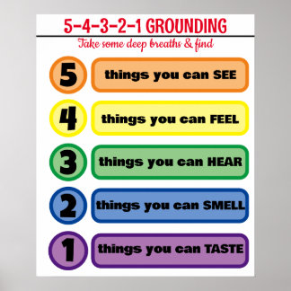 Grondtechniek voor angst/stress 5 zintuigen poster