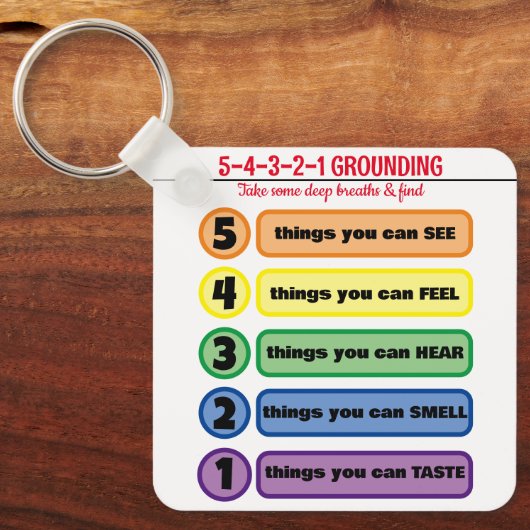 Grondtechniek voor angst/stress 5 zintuigen sleutelhanger (Voorkant)
