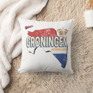 Groningen Nederland Retro Kaart Nederlandse Vintag Kussen