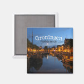 Groningen Pays-Bas scène de nuit Frigo Magnet (Recto/Verso)
