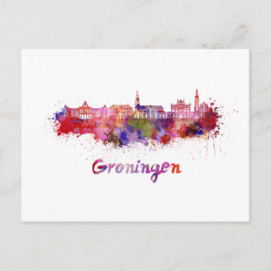 Groningen skyline in waterverf briefkaart