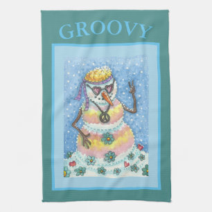 GROOISNOWMAN PEACE SIGN, CHRISTMAS KITCHEN TOWEL THEEDOEK