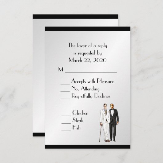 Groom and Groom Menu Wedding RSVP Classy Silver (Voorkant / Achterkant)